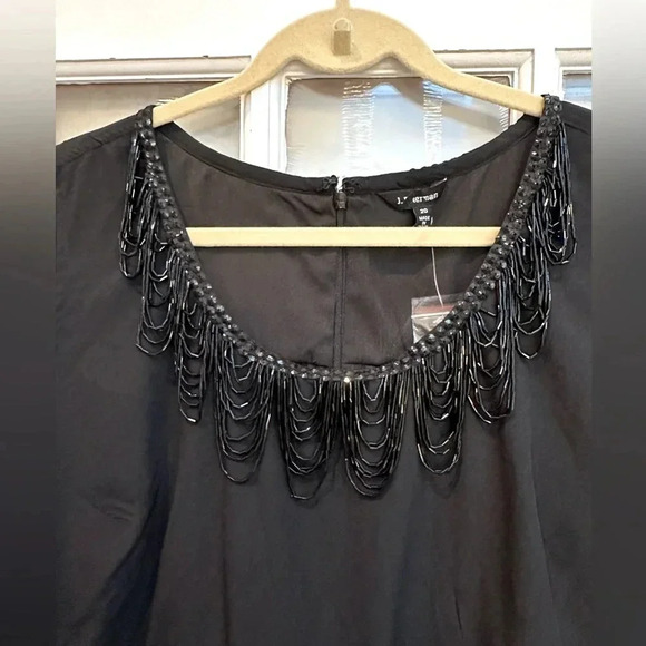 J. Peterman Black Beaded Shift Evening Formal Midi Dress Ruffle Plus Size 20 NWT - Picture 3 of 14